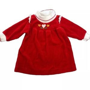 Vintage Health-Tex Baby Girl Red Velvet Turtleneck Dress Size 12 Months USA Made